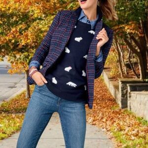 NWT Talbots size 4 plaid 48% wool velvet trim blazer